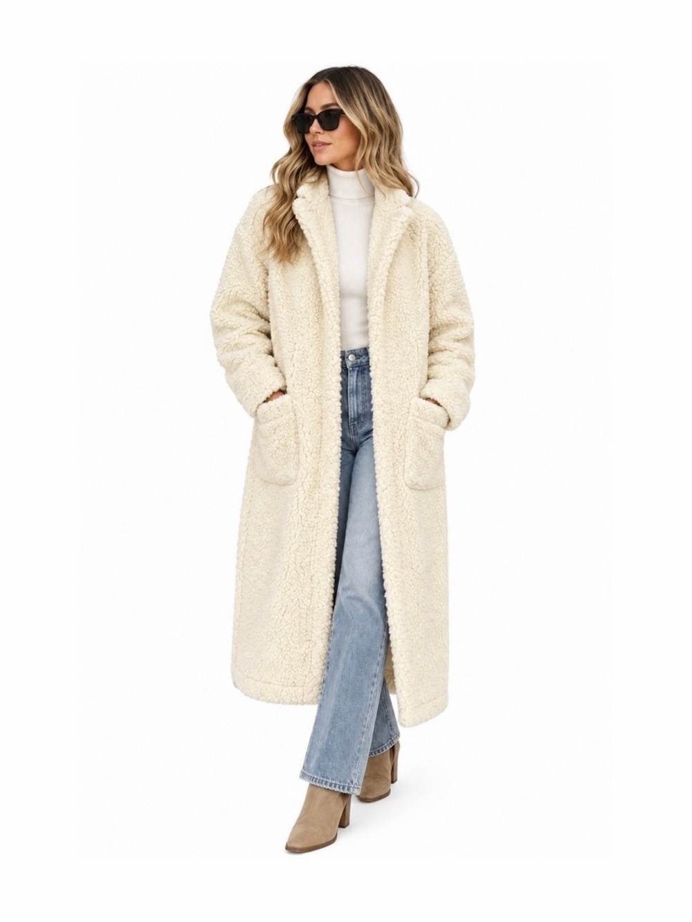 Reformation Cream Sherpa Teddy Long Coat Oversized L - Picture 2 of 6